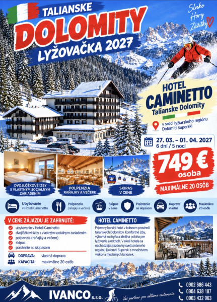 Lyžovačka v talianskych Dolomitoch – Hotel Caminetto 2027 - bikepoint.sk