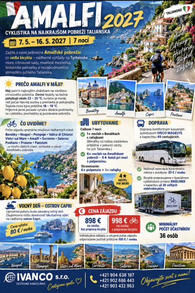 Cyklozájazd Amalfi 2027  Bez skrytých poplatkov - bikepoint.sk