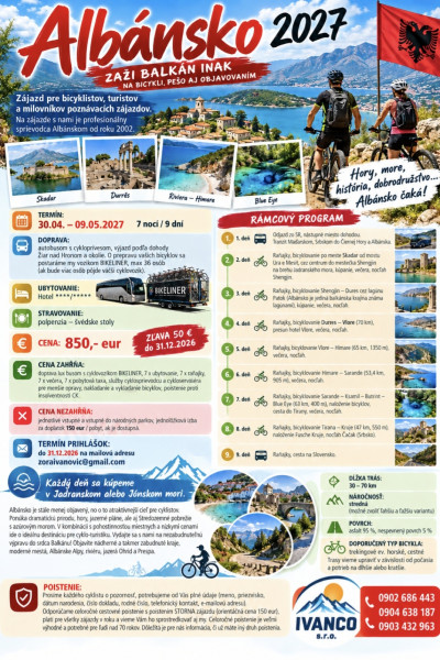 Cyklozajazd 2027-Albánsko celé pobrežie - bikepoint.sk